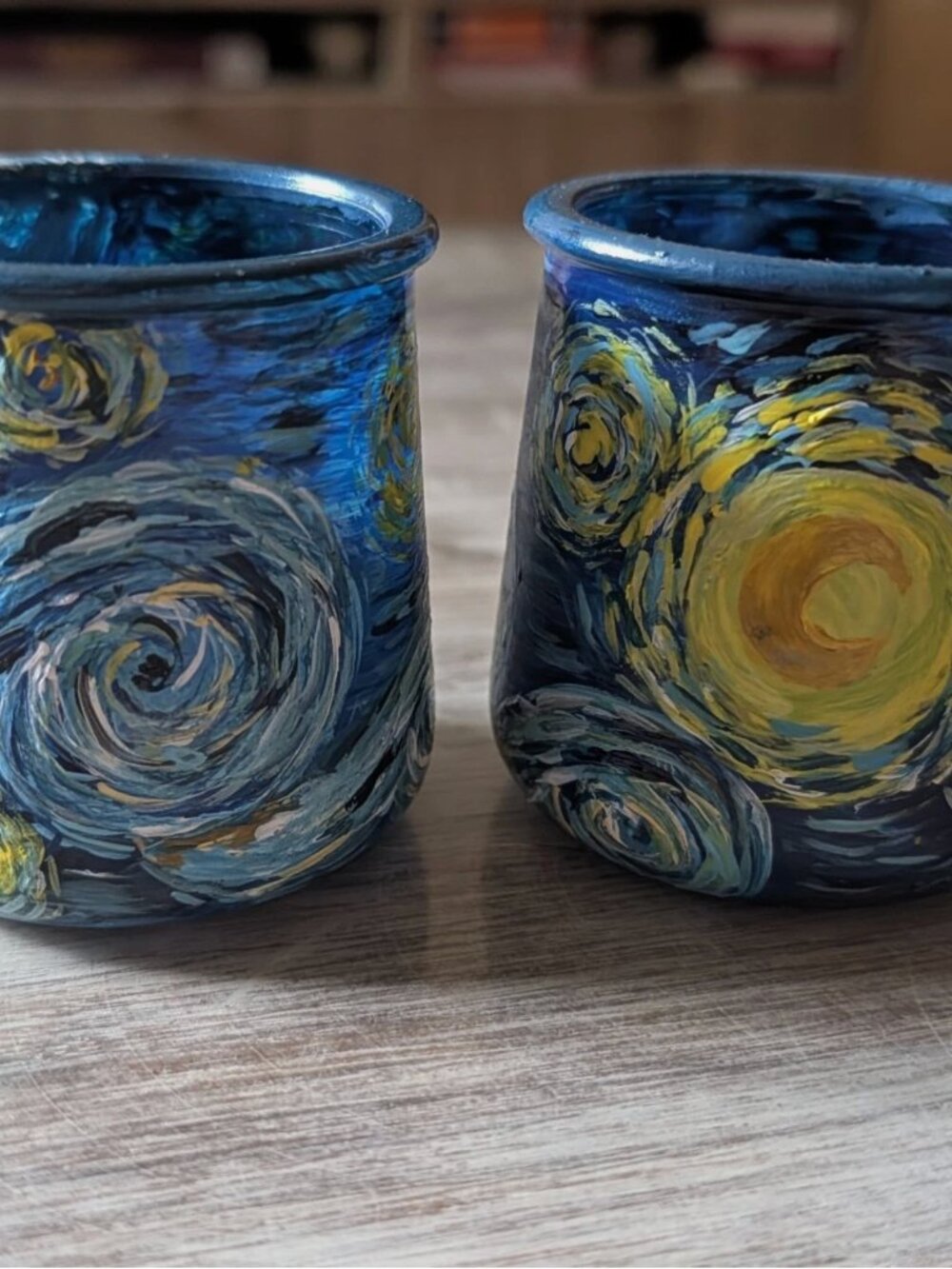 Hand-Painted "Starry Night" Tealight Holders - Set of 2 | Van Gogh Inspired Jars - Picture 6 of 16